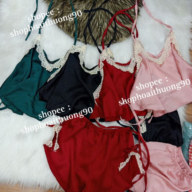 Set đồ ngủ kiểu yếm phối ren siêu xinh loại đẹp ( video cận chất )