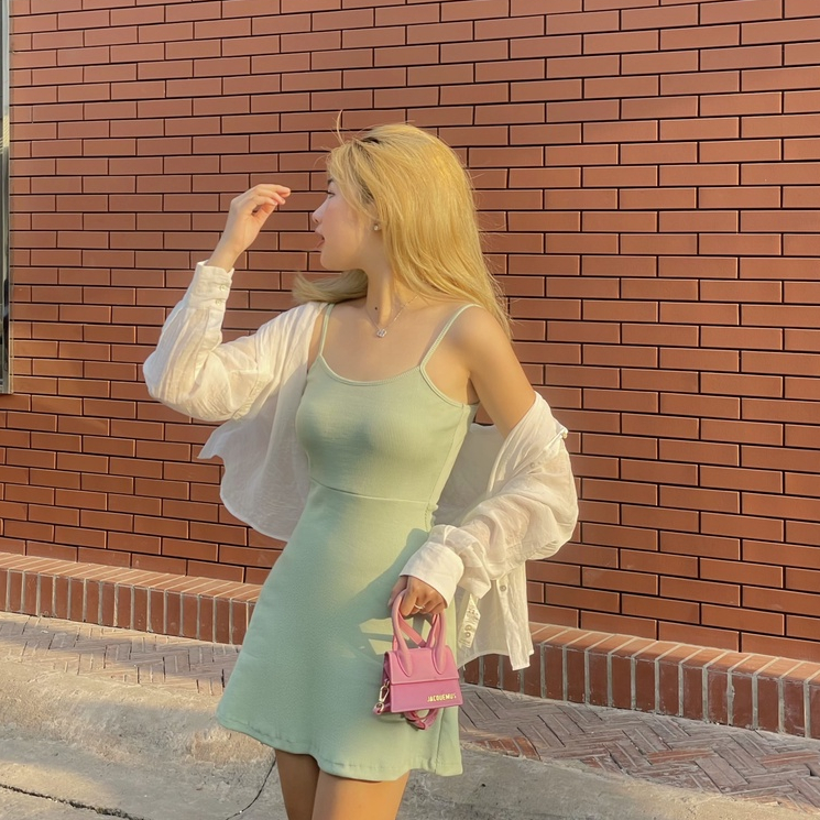 Đầm thun tăm 2 dây dáng xòe nhiều màu pastel - Basic dress