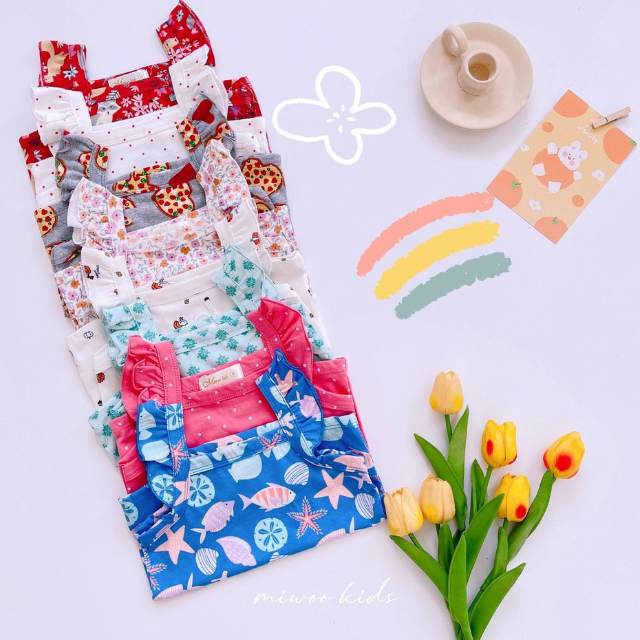 💓 Freeship💓 Đồ Bộ Hai Dây Thun Cotton Bozip Siêu Xinh Cho Bé Gái