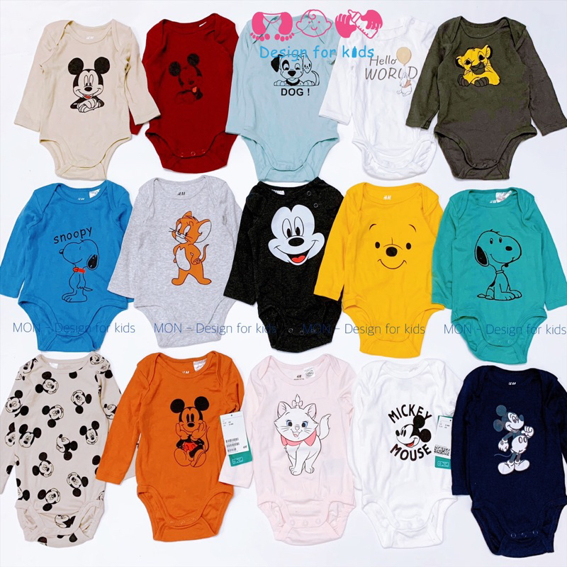 (Link 3) (Size 0-4 tuổi) Bodysuit HM mỏng, bộ body chip dài tay vải ORGANIC COTTON mềm mát hàng xuất dư chuẩn cho bé