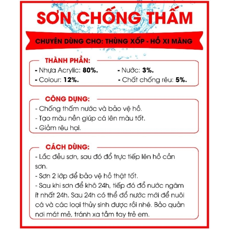 Sơn chống thấm thùng xốp nuôi cá 100 - 200 - 320 - 500ml nhiều màu - Mr Fish
