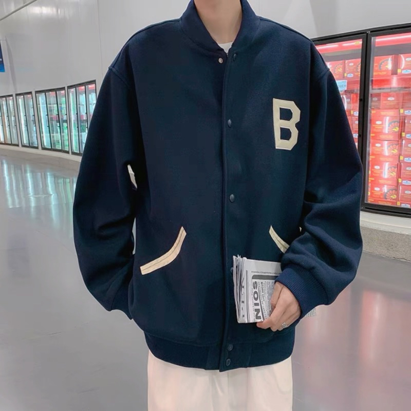 Áo khoác dạ B màu xanh cổ vịt siêu đẹp