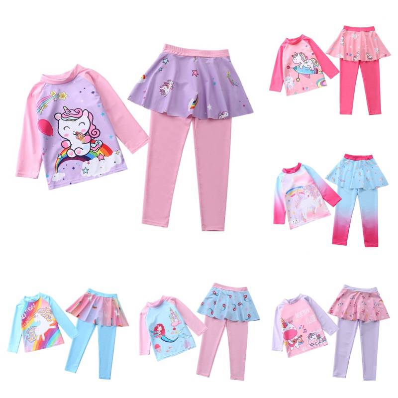 16-36kg Đồ bơi áo tay dài quần dài giả váy cho bé gái