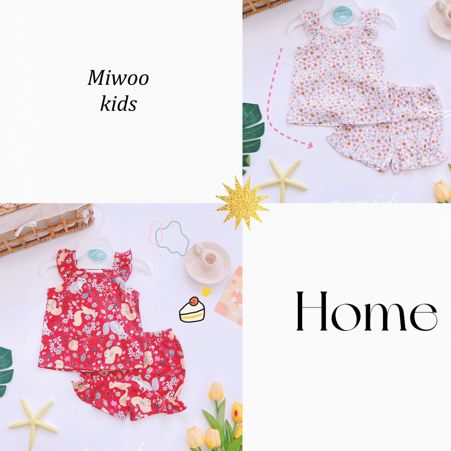 💓 Freeship💓 Đồ Bộ Hai Dây Thun Cotton Bozip Siêu Xinh Cho Bé Gái