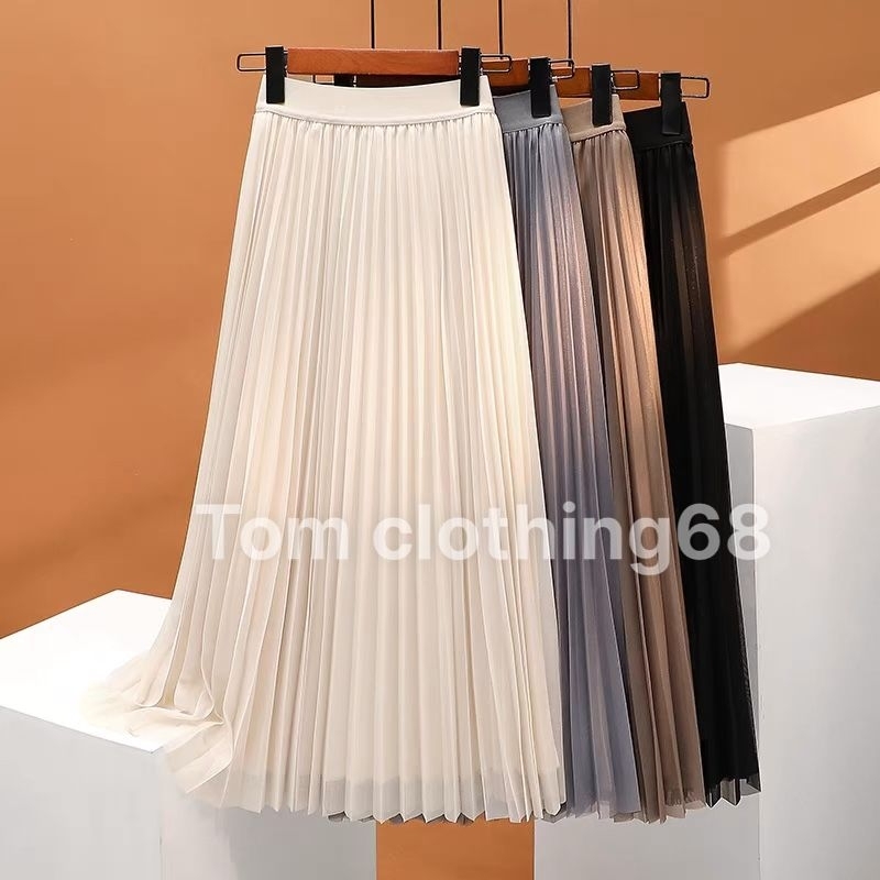 Chân váy xếp li dáng dài quảng châu 2 lớp, mặc được 2 mặt nhẹ nhàng nữ tính, rủ và mềm mại nhiều màu sắc