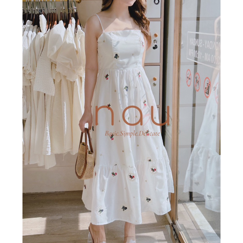 Đầm maxi 2 dây thêu hoa 3 màu