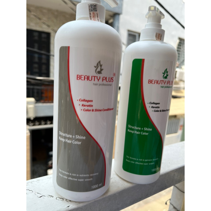 Combo Gội + Xả Collagen và Keratin tái tạo tóc hư tổn,giữ màu tóc nhuộm BeautyPlus 1L