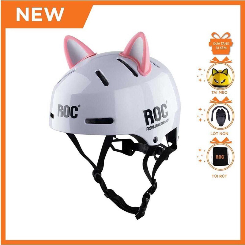 Nón bảo hiểm xe đạp thể thao ROC R17 nguyên hộp chính hãng cao cấp giá rẻ màu hồng tặng tai mèo và lót nam nữ mẫu mới