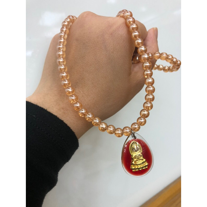 Vòng cổ hạt đá màu vàng phối mặt phật Quan Âm, dây chuyền đá phong thủy sang trọng, quý phái, bình an