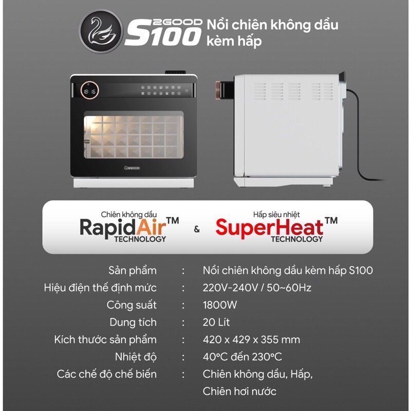Nồi chiên không dầu hơi nước 2Good S100