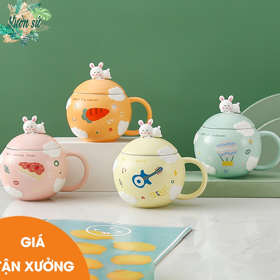 Cốc sứ có nắp kèm thìa hình cầu thể tích 400ml dễ thương – VS170