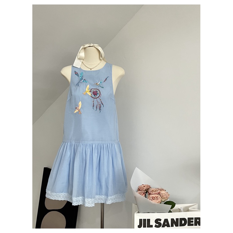 Đầm babydoll thêu chim đuôi cá dáng suông- ORD