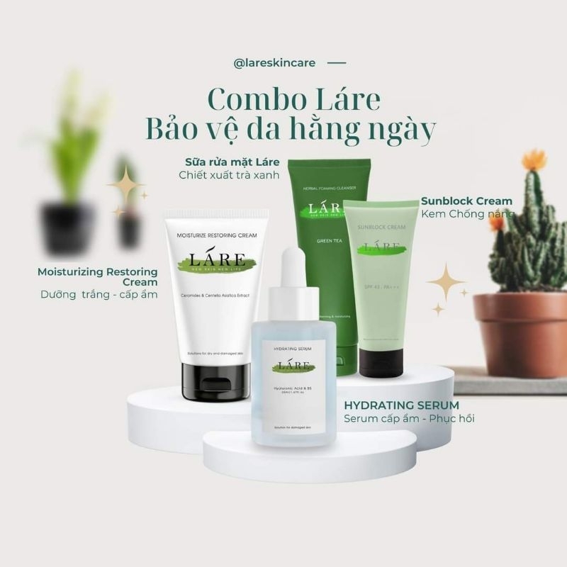Combo 4 Sản Phẩm Dưỡng Da Thanh Dược Láre Gồm Sữa Rữa Mặt + Kem Chống Nắng + Serum Phục Hồi + Kem Dưỡng Ẩm