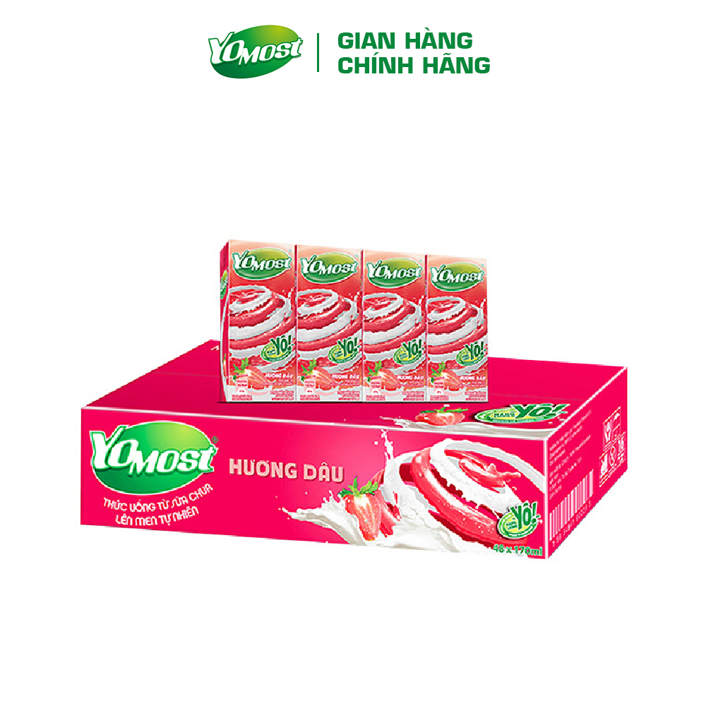 Thùng 48 Hộp Sữa Chua Lên Men Tự Nhiên Yomost Vị Dâu (170ml/Hộp)