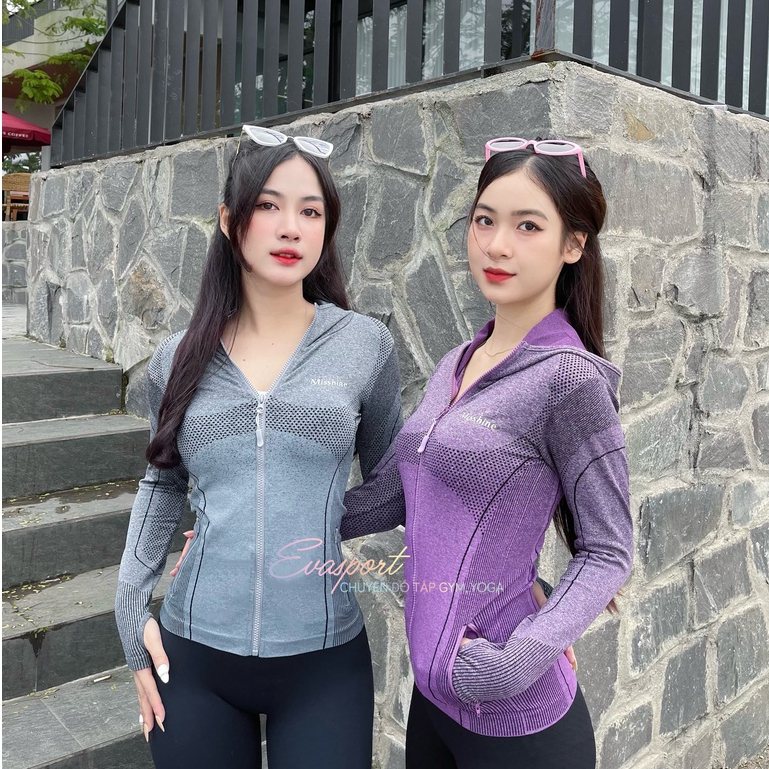 Áo Khoác Dây Kéo Mishine Tay Dài Nữ Tập Gym Yoga Đạp Xe, Đánh Cầu Lông Thời Trang Thể Thao Chất Liệu Co Giản Tôn Dáng Ev