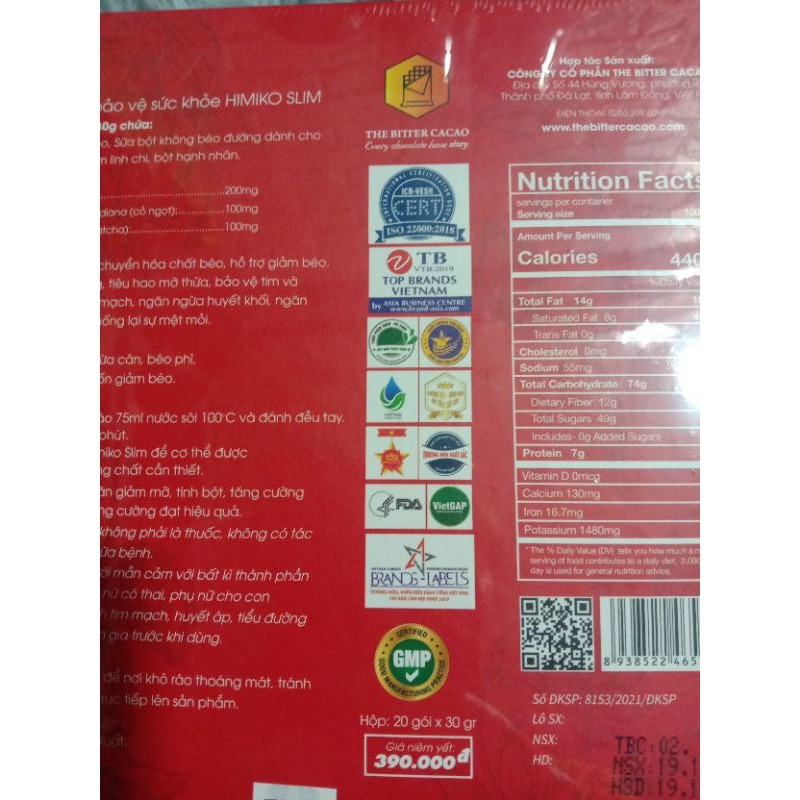 Hộp 20 gói ca ca HIMIKO SLIM màu đỏ