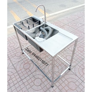 CHẬU RỬA CHÉN INOX ĐÚC 2 HỐ BÀN CHỜ CÓ CHÂN ĐẾ