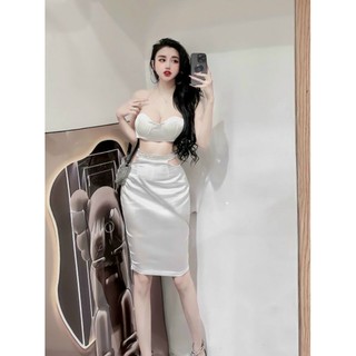 sét áo croptop cúp ngực kết đá chân váy cut eo