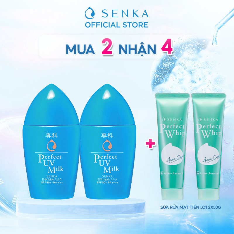Bộ sản phẩm 02 Kem chống nắng dạng sữa Senka Perfect UV Milk 40ml + 2 srm ance 50g