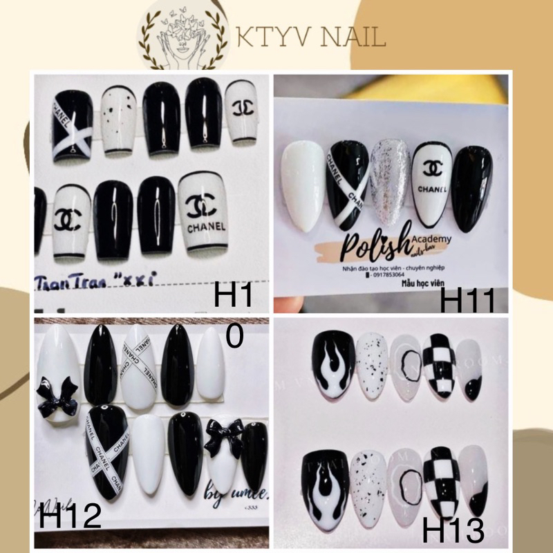 NAILBOX-Móng úp tiện lợi , đen phối trắng mã H