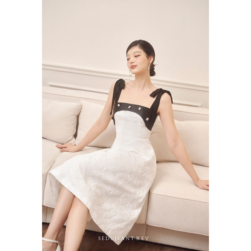 Steffani Dress - váy hai dây trắng dáng dài qua gối SEDUISANT.REV