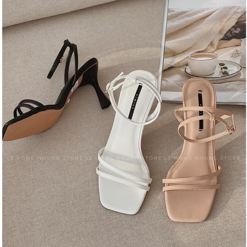 Giày cao gót 7 phân Thiên Hương VNXK BP79HQ1 Sandal nữ 7p 2 quai mảnh gót nón đen trắng nâu đi làm công sở