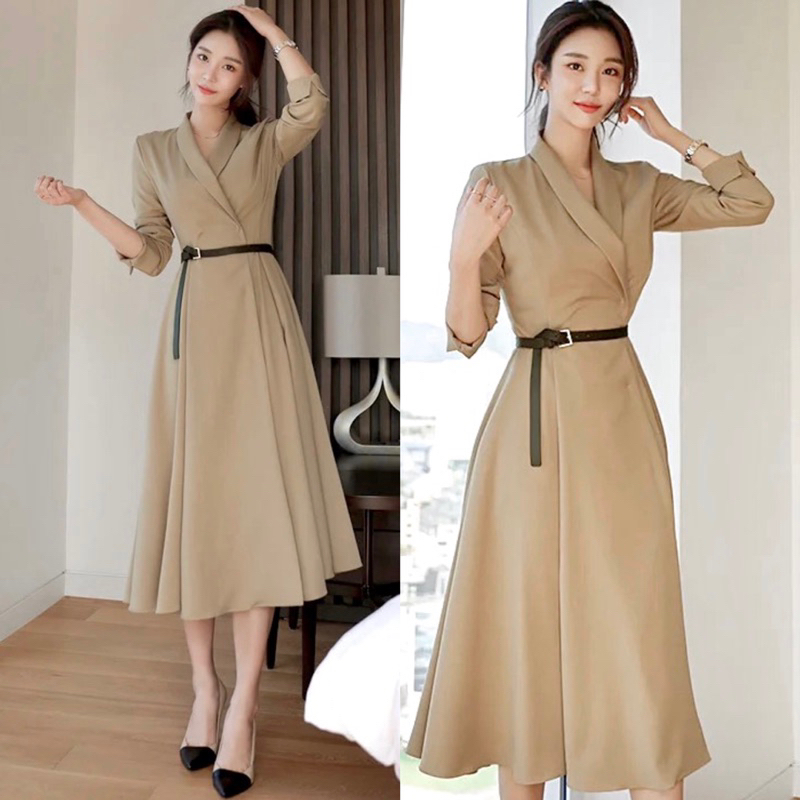 Đầm Xoè Công Sở Cổ Vest Tay Dài Cao Cấp Hàng Thiết Kế Có Size M- L- XL- XXL ( ảnh thật )