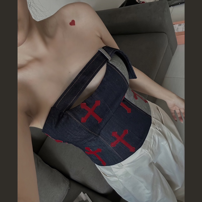 ✨Áo Croset “CROSS Top”———Áo Jean đắp da thánh giá. | BigBuy360 - bigbuy360.vn
