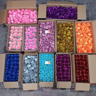 Hoa hồng nhũ kim tuyến thùng 200bông/1 màu