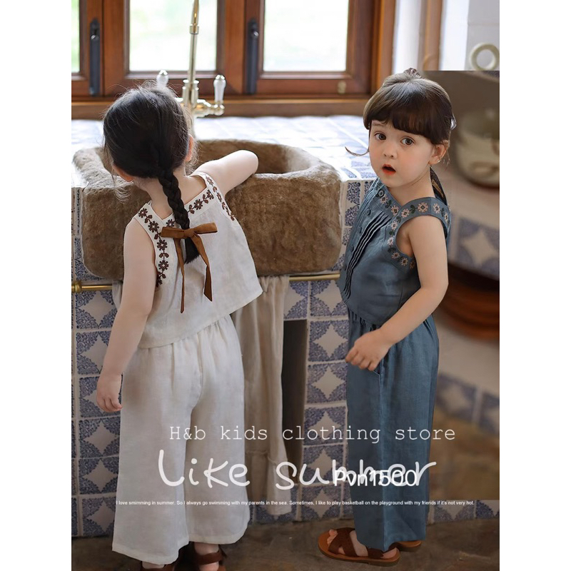 Set bộ áo cách điệu quần suông cực thời trang cho bé gái 9-18kg