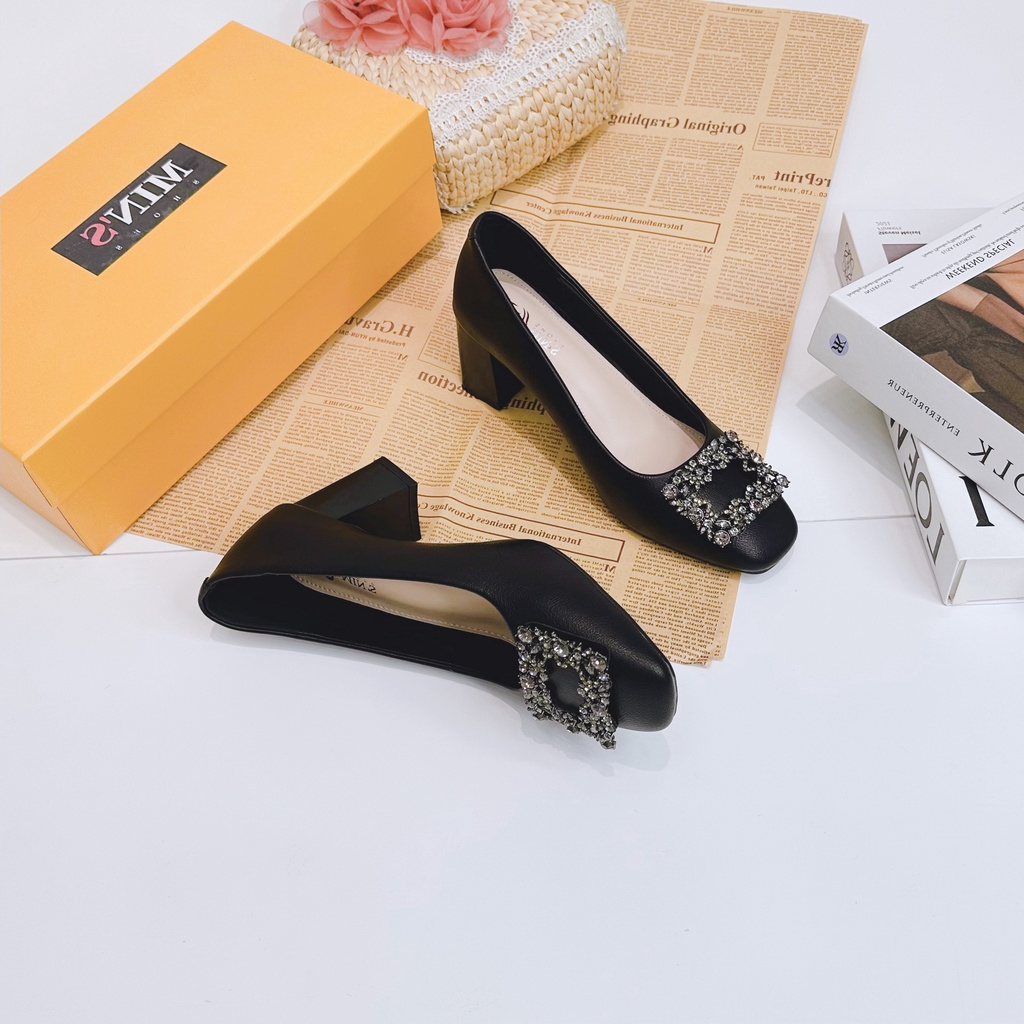 Min's Shoes - Giày Gót Vuông Da Mềm Cao Cấp Vn118 Form Rộng Nên Đi Lùi Size