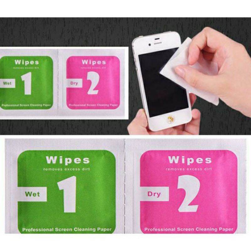 Combo 100 200 500 bộ khăn lau màn hình 1 2 giấy lau bụi dán kính cường lực