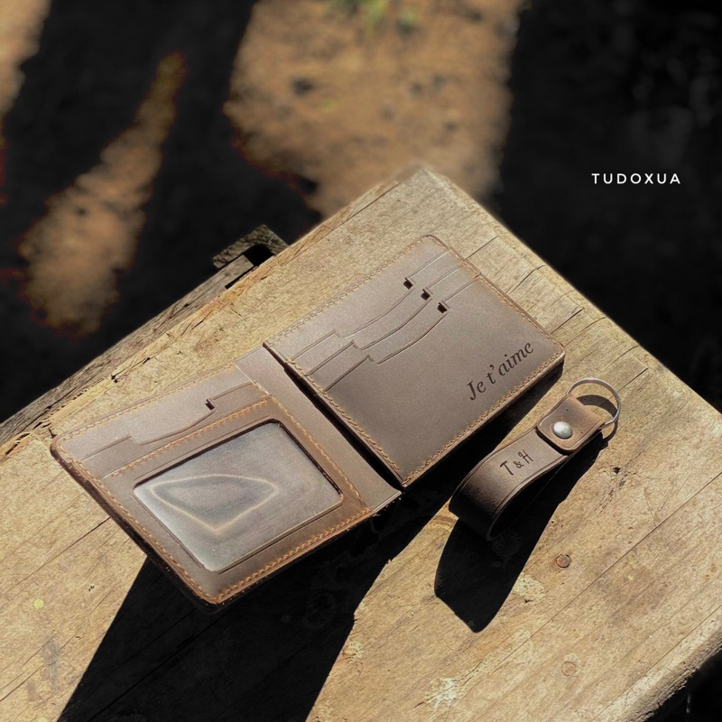 Ví da nam khắc tên theo yêu cầu, chất liệu da bò thật, tặng kèm móc khóa da,làm quà tặng sinh nhật