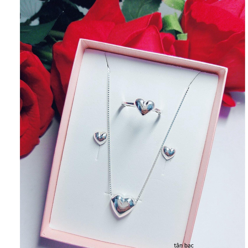 bộ trang sức hình trái tim , bạc 925 cao cấp , hàng dày dặn , chắc chắn