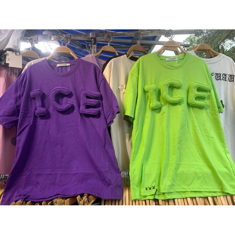 Áo phông màu hồng chữ ICE in nổi hàng QC dáng rộng chuẩn hot girl loại 1 - hàng có sẵn