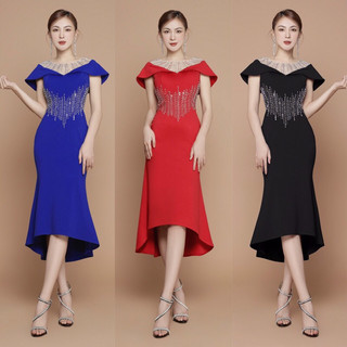 Đầm body đuôi cá tay choàng đính đá cao cấp TẶNG KÈM HOA TAI THỜI TRANG