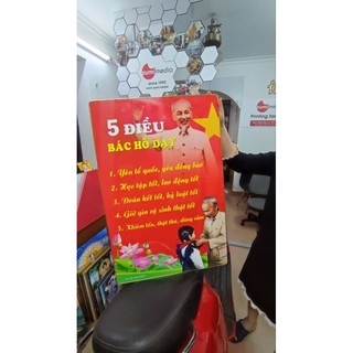 Tranh ảnh 5 điều bác hồ dạy,gỗ lụa bóng 50x75