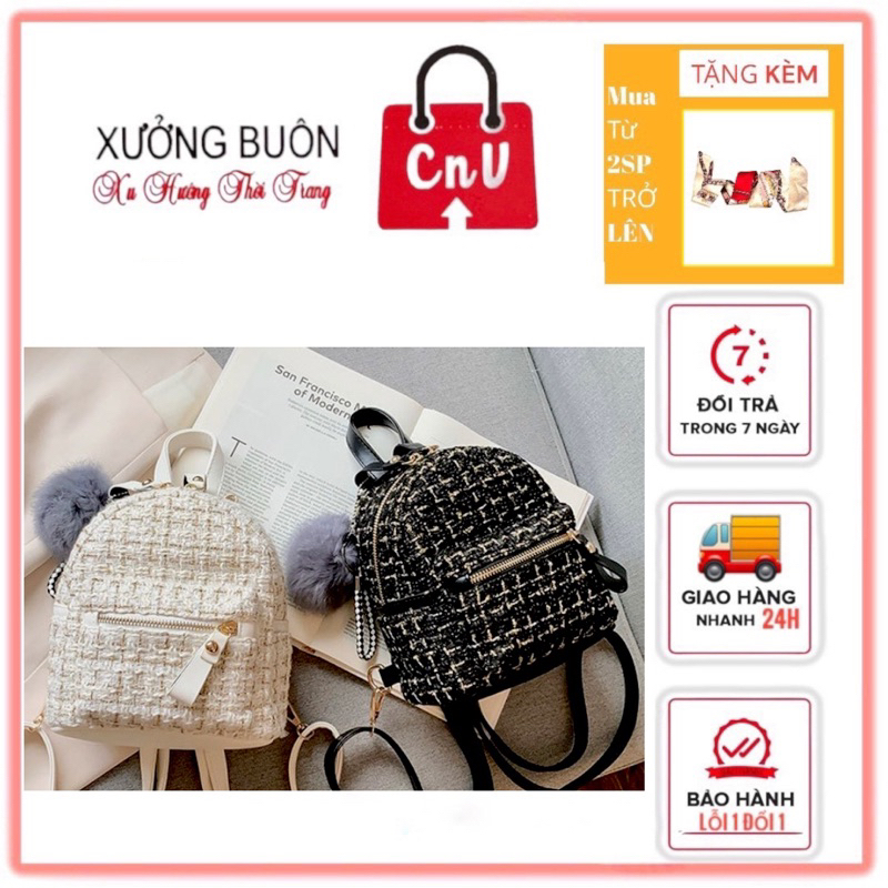 Balo mini, balo du lịch, balo thời trang tặng kèm quả bông thời trang hàn quốc phong cách CNV mã cnv2