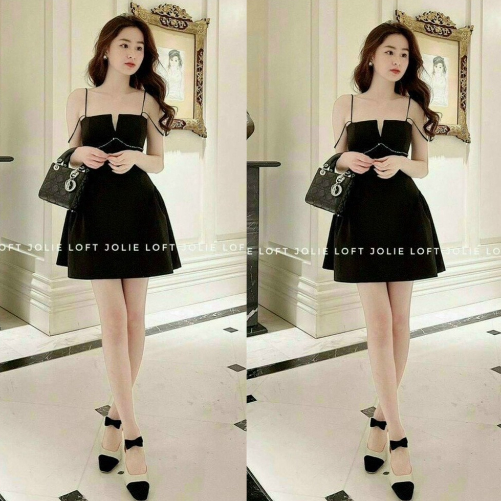 Đầm váy nữ 2 dây cúp ngực viền mix cùng dáng váy chữ A xòe sang chảnh, dễ thương dành cho các nàng đi chơi, đi tiệc xinh