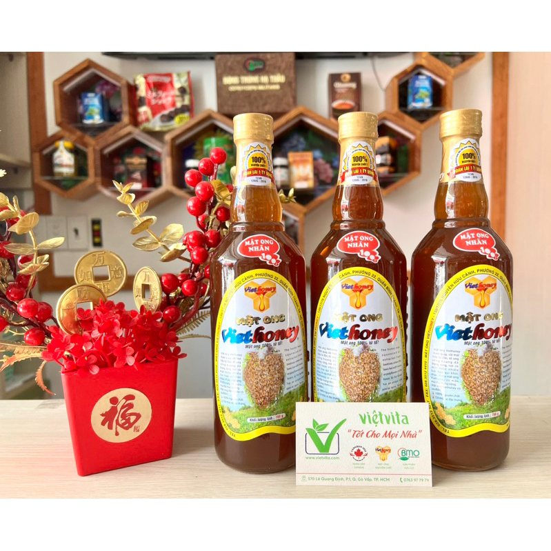 Combo 3 chai Mật ong hoa nhãn nguyên chất Việt Honey 700g (SHIP HỎA TỐC TPHCM)