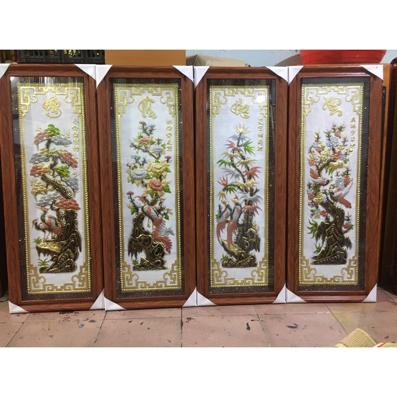 Tranh tứ quý đồng tranh bốn mùa xuân hạ thu đông tranh tùng cúc trúc mai. Tranh đồng treo tường