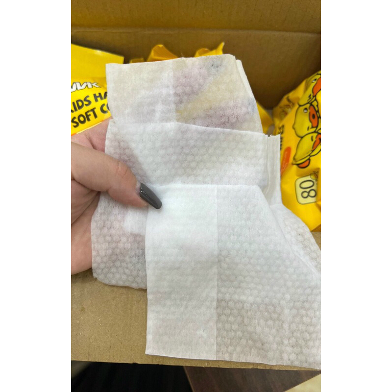 Thùng 10 gói khăn giấy ướt con vịt, khăn ướt con vịt vàng gói nhỏ 80 tờ/gói, không mùi