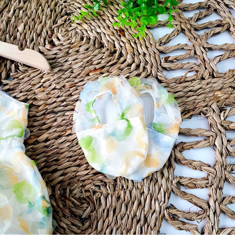 Body Hoa Nổi Màu Xanh Phối Ren NHÍM XÙ KIDS Cho Bé Gái Sơ Sinh, Đầy Tháng, Thôi Nôi B056