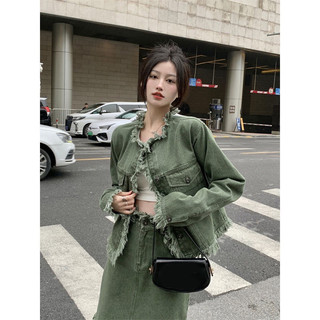 Set áo khoác kèm chân váy denim màu xanh ngọc cực độc NewArrival 2023