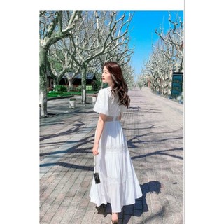 HÀNG NHẬP - ĐẦM MAXI XÔ LỤA TRẮNG PHỐI REN