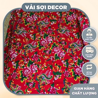Vải chăn con công màu đỏ khổ vải 1,6m