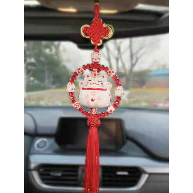 Khánh Mèo thần tài treo gương chiếu hậu xe ô tô may mắn