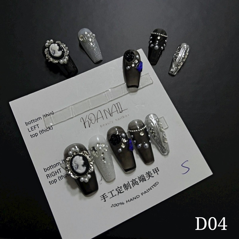Nailbox Thiết Kế Độc Quyền D04 Đen Thạch Và Charm Cao Cấp