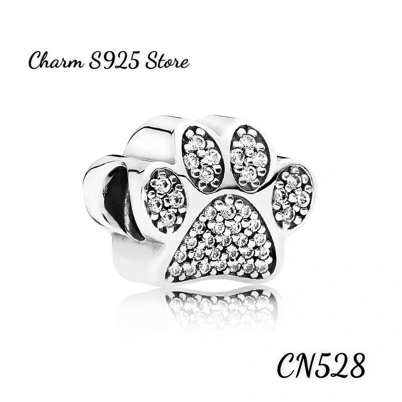 CHARM PAN ALE BÀN CHÂN MÈO ĐÍNH ĐÁ BẠC S925