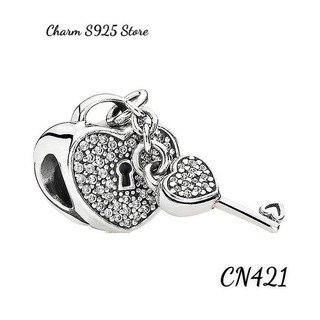 CHARM PAN ALE BẠC S925 THUẦN KHIẾT TIM Ổ KHOÁ ĐÍNH ĐÁ HÀNG CAO CẤP